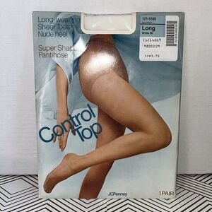 Vintage JC Penney Control Top Super Shaper Sheer Pantyhose Size Long‎ White